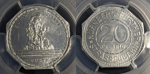 Germany Nurnberg Kunst-Brunnen Streetcar Token 20 Pfennig PCGS MS64 GEM #2571