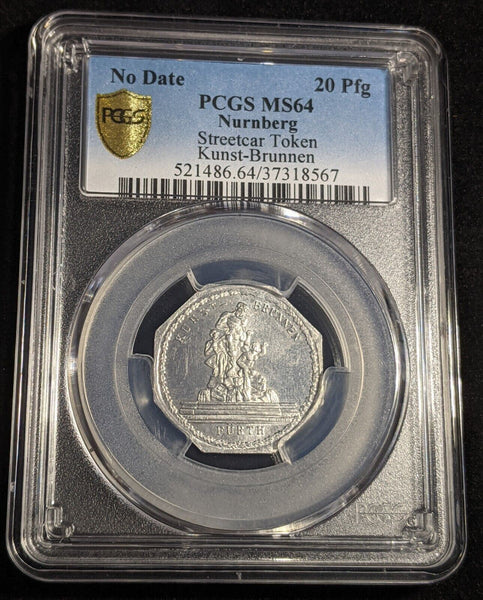 Germany Nurnberg Kunst-Brunnen Streetcar Token 20 Pfennig PCGS MS64 GEM #2571