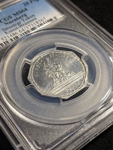 Germany Nurnberg Kunst-Brunnen Streetcar Token 20 Pfennig PCGS MS64 GEM #2571