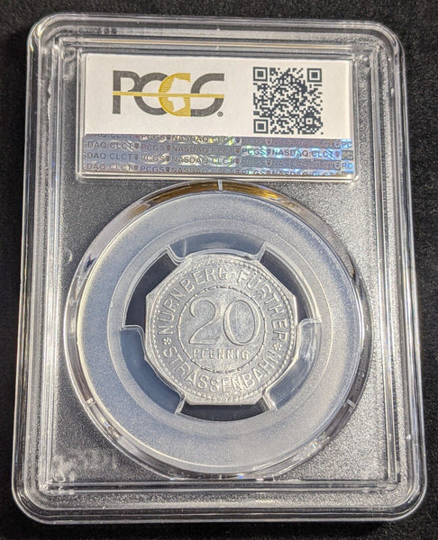 Germany Nurnberg Kunst-Brunnen Streetcar Token 20 Pfennig PCGS MS64 GEM #2571