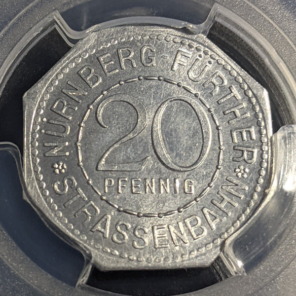 Germany Nurnberg Kunst-Brunnen Streetcar Token 20 Pfennig PCGS MS64 GEM #2571