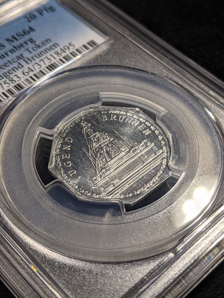 Germany Nurnberg Tugend Brunnen Streetcar Token 20 Pfennig PCGS MS64 GEM #2573