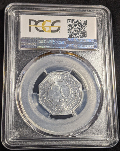 Germany Nurnberg Tugend Brunnen Streetcar Token 20 Pfennig PCGS MS64 GEM #2573