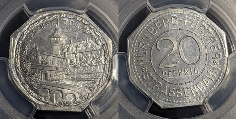 Germany Nurnberg Vestner Tor Streetcar Token 20 Pfennig PCGS MS64 GEM #2574