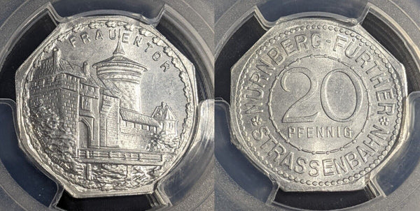 Germany Nurnberg Frauentor Streetcar Token 20 Pfennig PCGS MS64 GEM #2575