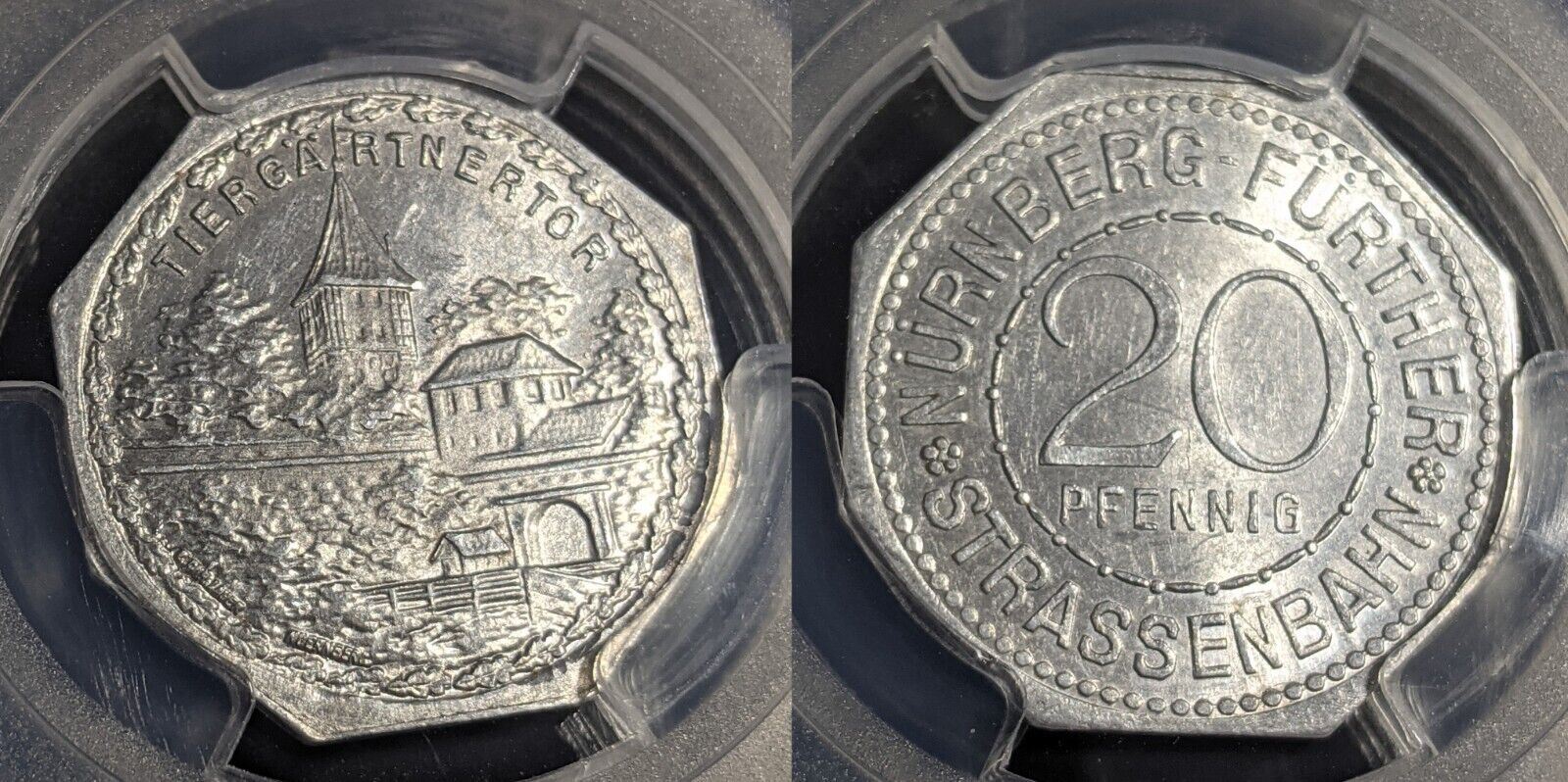 Germany Nurnberg Tiergartnertor Streetcar Token 20 Pfennig PCGS MS64 GEM #2576