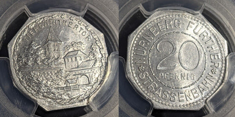 Germany Nurnberg Tiergartnertor Streetcar Token 20 Pfennig PCGS MS64 GEM #2576