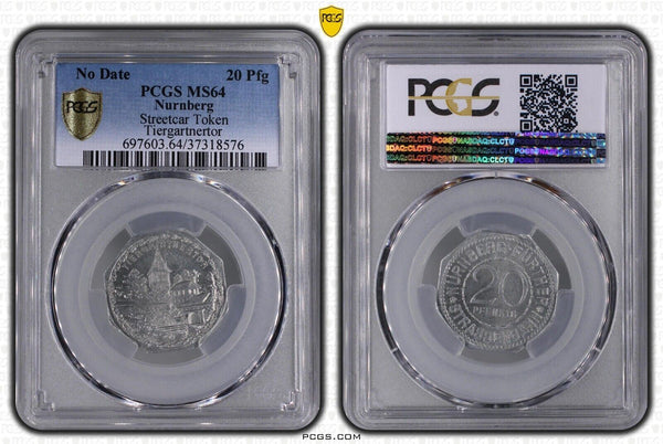 Germany Nurnberg Tiergartnertor Streetcar Token 20 Pfennig PCGS MS64 GEM #2576