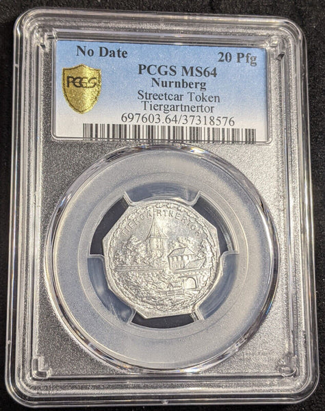 Germany Nurnberg Tiergartnertor Streetcar Token 20 Pfennig PCGS MS64 GEM #2576