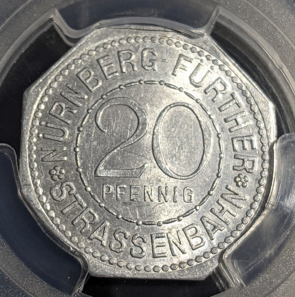 Germany Nurnberg Tiergartnertor Streetcar Token 20 Pfennig PCGS MS64 GEM #2576