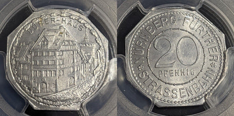 Germany Nurnberg Duewe Haus Streetcar Token 20 Pfennig PCGS MS64 GEM #2577
