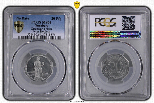 Germany Nurnberg Peter Henlein Streetcar Token 20 Pfennig PCGS MS64 GEM #2578