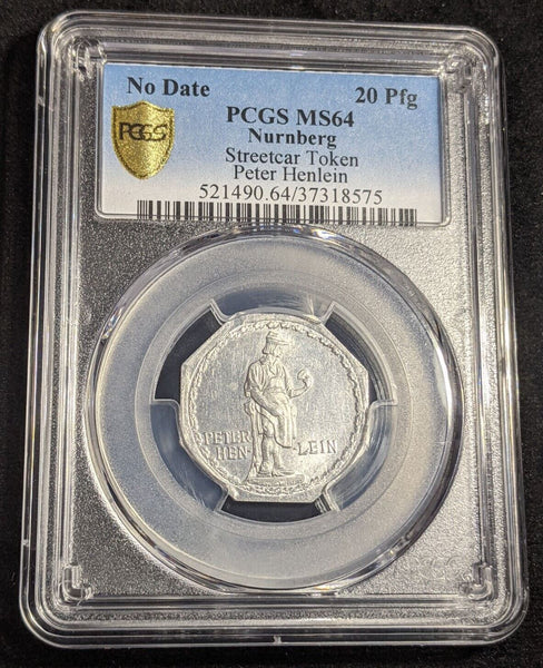 Germany Nurnberg Peter Henlein Streetcar Token 20 Pfennig PCGS MS64 GEM #2578