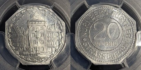 Germany Nurnberg Nassauer Haus Streetcar Token 20 Pfennig PCGS MS64 GEM #2579