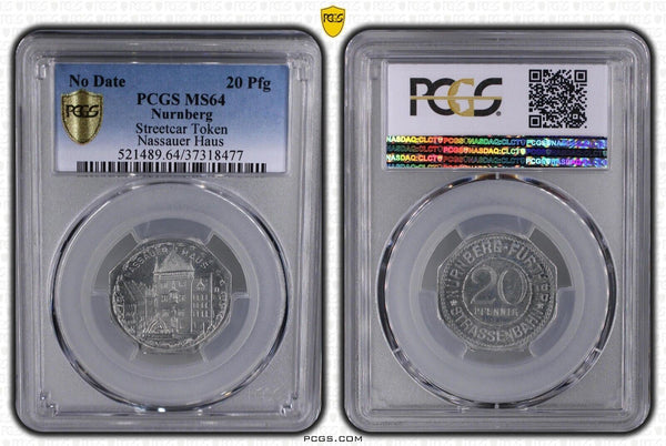 Germany Nurnberg Nassauer Haus Streetcar Token 20 Pfennig PCGS MS64 GEM #2579