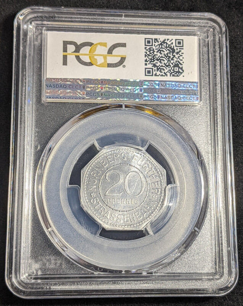 Germany Nurnberg Nassauer Haus Streetcar Token 20 Pfennig PCGS MS64 GEM #2579