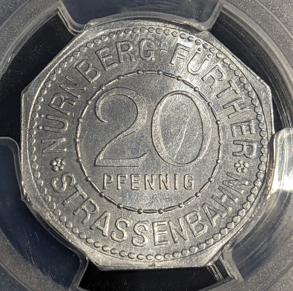 Germany Nurnberg Nassauer Haus Streetcar Token 20 Pfennig PCGS MS64 GEM #2579