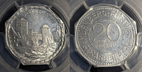 Germany Nurnberg Henkersteg Streetcar Token 20 Pfennig PCGS MS64 GEM #2580