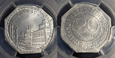 Germany Nurnberg Rathaus Streetcar Token 20 Pfennig PCGS MS64 GEM #2581