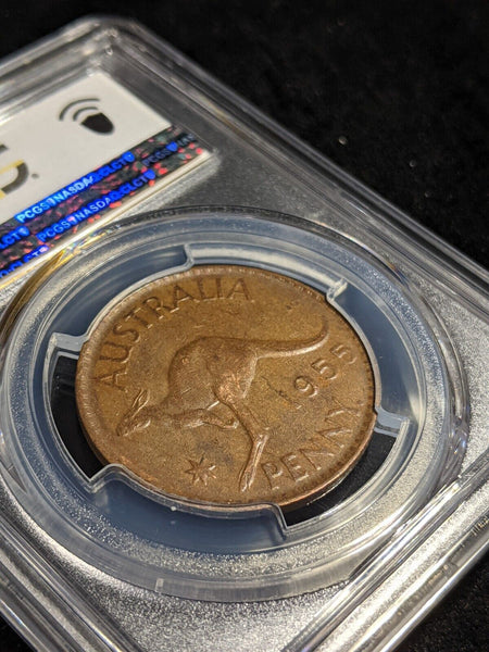 1955 Y. (p) Penny 1d Australia AU53 Perth obverse mule PCGS aUNC #2585