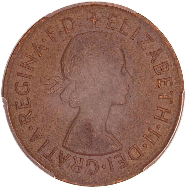1955 Y. (p) Penny 1d Australia AU53 Perth obverse mule PCGS aUNC #2585