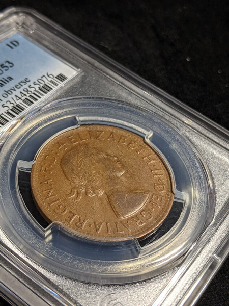 1955 Y. (p) Penny 1d Australia AU53 Perth obverse mule PCGS aUNC #2585