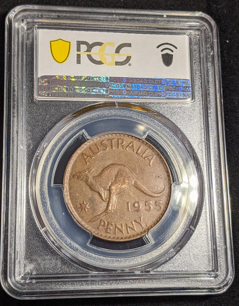 1955 Y. (p) Penny 1d Australia AU53 Perth obverse mule PCGS aUNC #2585