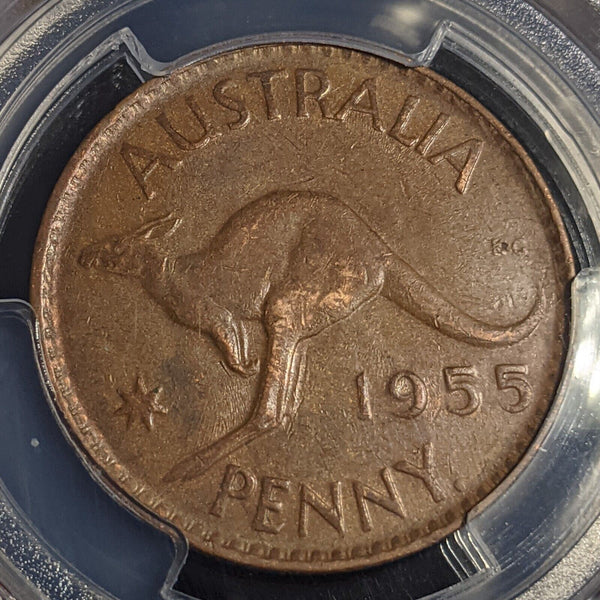 1955 Y. (p) Penny 1d Australia AU53 Perth obverse mule PCGS aUNC #2585