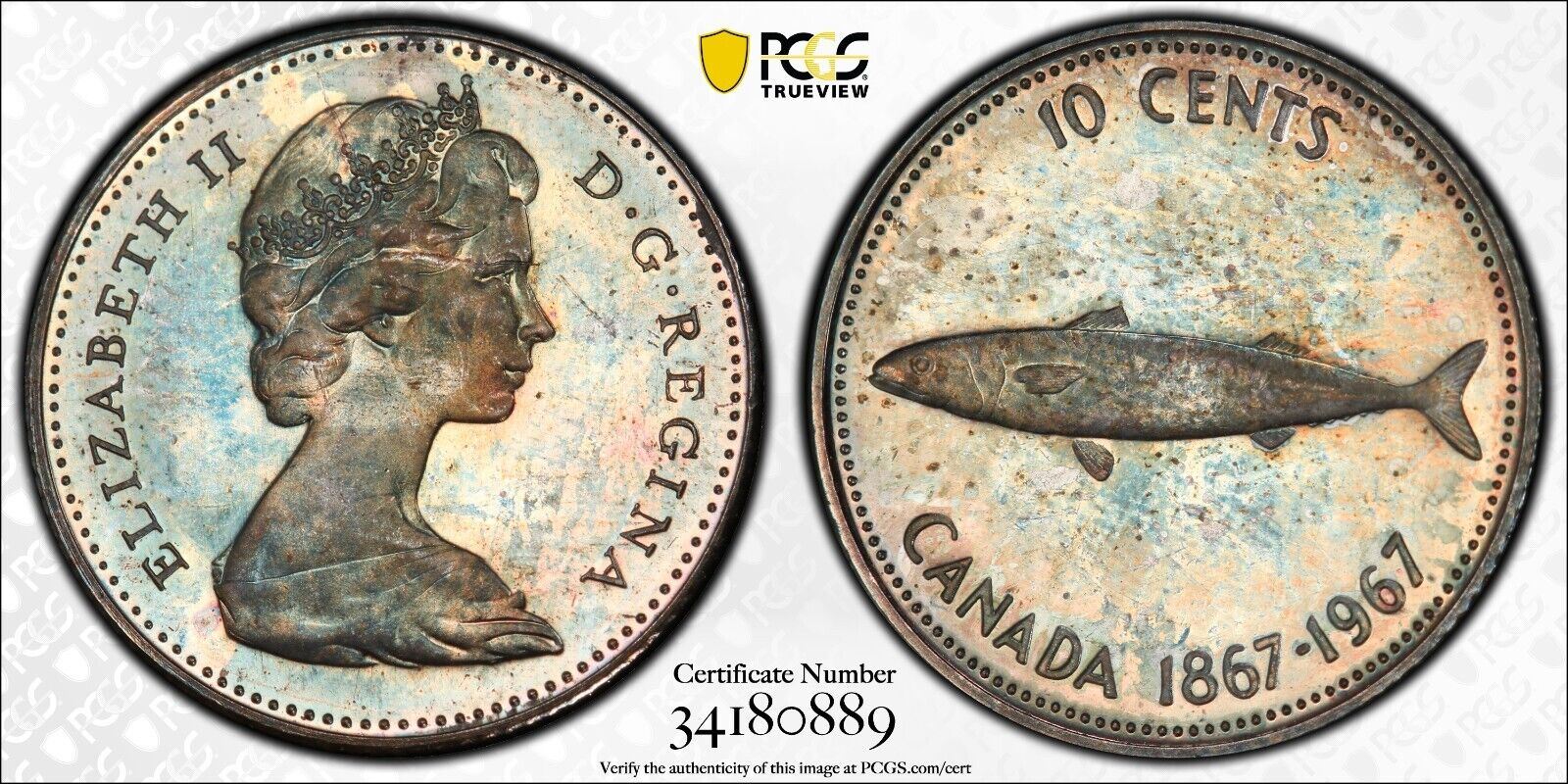 Canada Proof 1967 Ten Cent 10c PCGS PR65 GEM UNC KM# 67 #2594