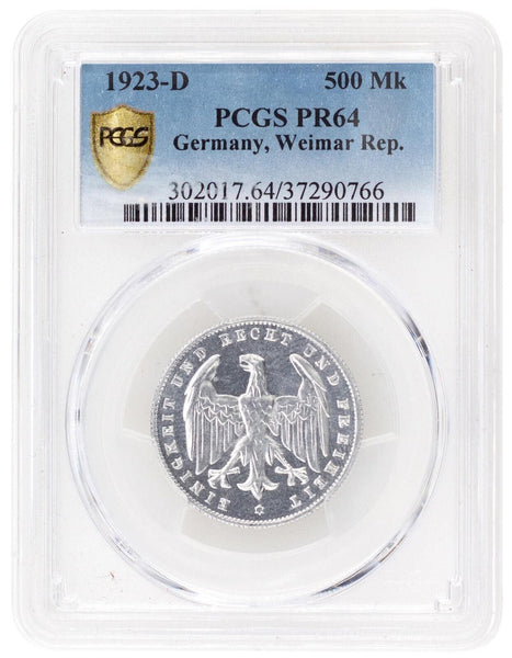 Germany Weimar Republic Proof 1923 D 500 Mark KM# 36 PCGS PR64 GEM UNC #2605
