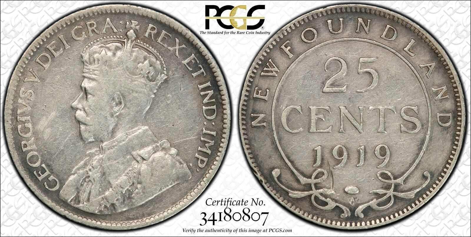 Canada NEWFOUNDLAND 1919 C 25 Cents PCGS Cleaned VF details KM# 17 #2610