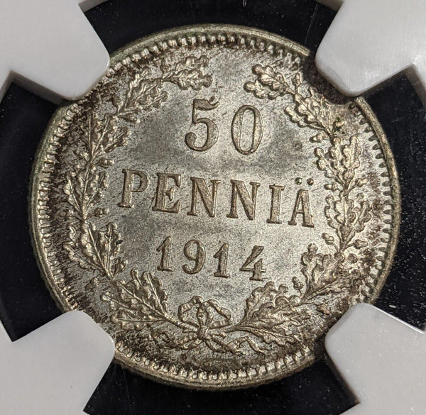 Finland 1914 S 50 Pennia NGC MS64 GEM UNC KM# 2.2 #2614