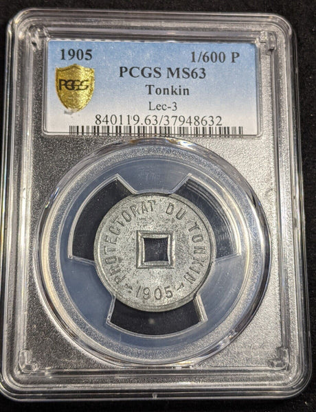 Vietnam Tonkin French Protectorate 1905 1/600 Piastres PCGS MS63 KM#1 Lec-3