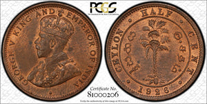 Ceylon 1926 Half Cent 1/2c KM 106 PCGS MS63RB CHOICE UNC #2703