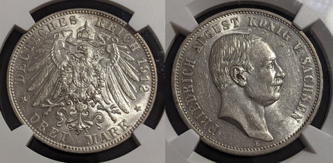 German States SAXONY-ALBERTINE 1912 E 3 Mark NGC AU58 aUNC J-135 KM# 1267 #2730
