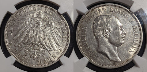 German States SAXONY-ALBERTINE 1910 E 3 Mark NGC AU55 aUNC J-135 KM# 1267 #2731