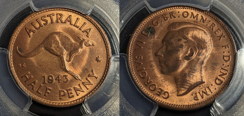 1943 M Half Penny 1/2d Australia PCGS MS63RD CHOICE UNC #2743