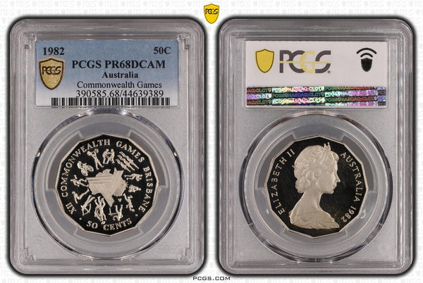 1982 Proof Fifty Cent 50c Commonwealth Games Australia PCGS PR68DCAM FDC #2759