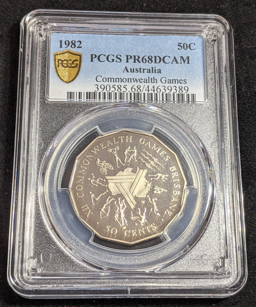 1982 Proof Fifty Cent 50c Commonwealth Games Australia PCGS PR68DCAM FDC #2759