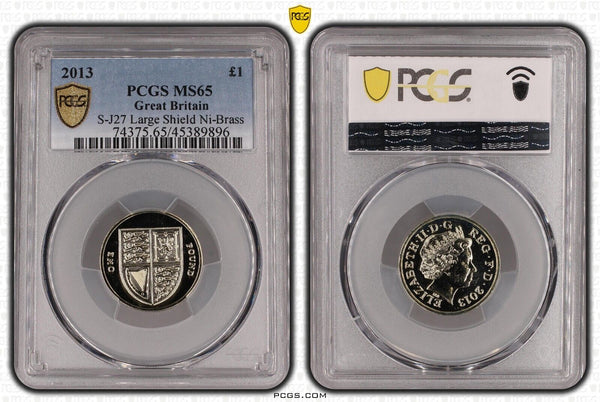 Great Britain 2013 Pound £1 S-J27 Large Shield Ni-Brass PCGS MS65 GEM UNC #2762