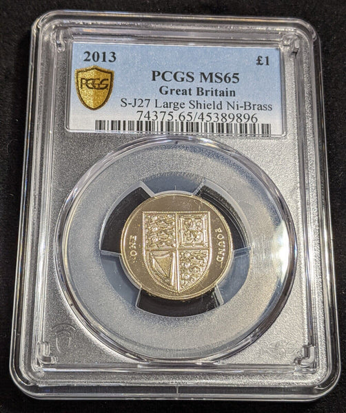 Great Britain 2013 Pound £1 S-J27 Large Shield Ni-Brass PCGS MS65 GEM UNC #2762