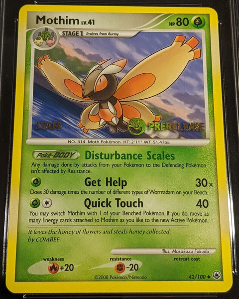 2008 Pokemon Mothim Pre Release Staff Majestic Dawn #42 CGC 8.5 NM/Mint+ #2640
