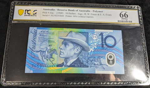 1993 Australia $10 Ten Dollars Fraser/Evans Blue Dobell PCGS 66PPQ GEM UNC P#52e