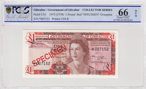 Gibraltar 1975 One Pounds SPECIMEN Collector Series PCGS 66 GEM UNC #1451