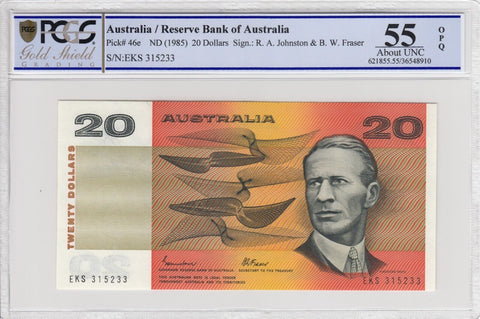 1985 Australia Twenty Dollars Johnston/Fraser Gothic PCGS AUNC 55PPQ EKS P# 46e