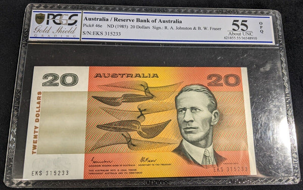1985 Australia Twenty Dollars Johnston/Fraser Gothic PCGS AUNC 55PPQ EKS P# 46e