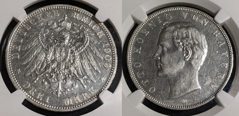 German States BAVARIA 1909D 3 Mark KM# 996 NGC AU53 aUNC #2824