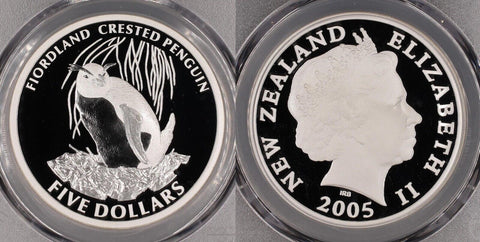 New Zealand 2005 Proof Silver $5 Fiordland Penguin KM# 146a PCGS PR69DCAM #2819