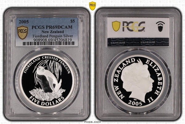 New Zealand 2005 Proof Silver $5 Fiordland Penguin KM# 146a PCGS PR69DCAM #2819