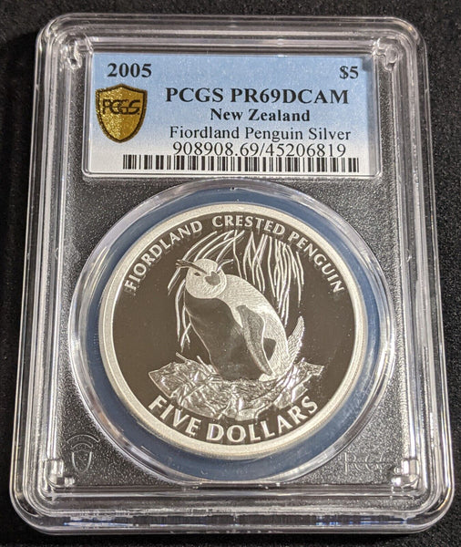 New Zealand 2005 Proof Silver $5 Fiordland Penguin KM# 146a PCGS PR69DCAM #2819
